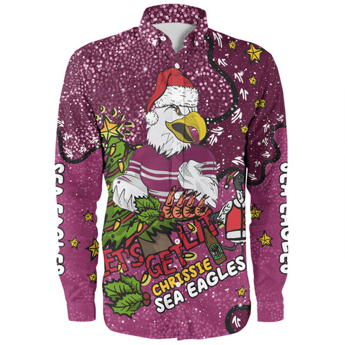 Manly Warringah Sea Eagles Christmas Custom Long Sleeve Shirt - Let's Get Lit Chrisse Pressie Long Sleeve Shirt