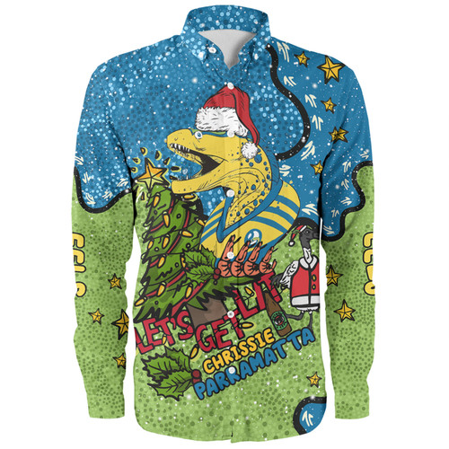 Parramatta Eels Christmas Custom Long Sleeve Shirt - Let's Get Lit Chrisse Pressie Long Sleeve Shirt