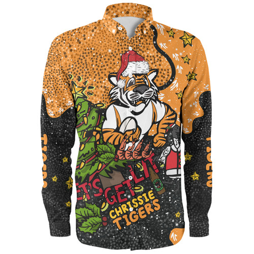 Wests Tigers Christmas Custom Long Sleeve Shirt - Let's Get Lit Chrisse Pressie Long Sleeve Shirt