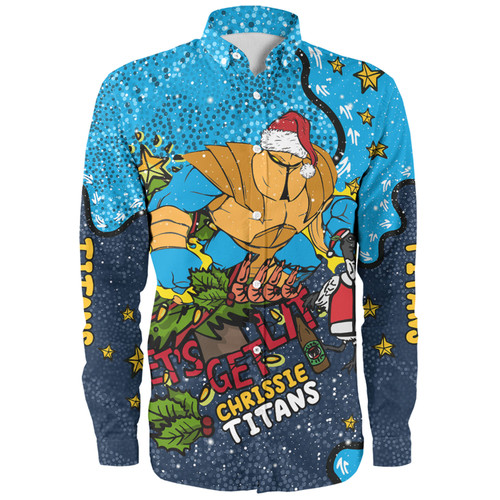 Gold Coast Titans Christmas Custom Long Sleeve Shirt - Let's Get Lit Chrisse Pressie Long Sleeve Shirt