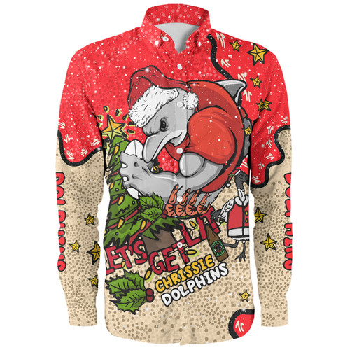 Redcliffe Dolphins Christmas Custom Long Sleeve Shirt - Let's Get Lit Chrisse Pressie Long Sleeve Shirt