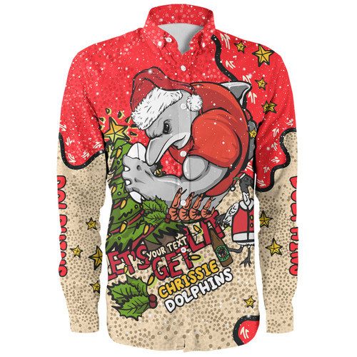 Redcliffe Dolphins Christmas Custom Long Sleeve Shirt - Let's Get Lit Chrisse Pressie Long Sleeve Shirt Redcliffe Dolphins Christmas Custom Long Sleeve Shirt - Let's Get Lit Chrisse Pressie Long Sleeve Shirt