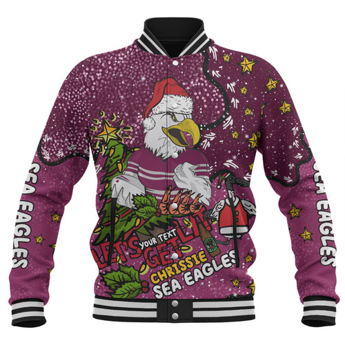 Manly Warringah Sea Eagles Christmas Custom Baseball Jacket - Let's Get Lit Chrisse Pressie Baseball Jacket Manly Warringah Sea Eagles Christmas Custom Baseball Jacket - Let's Get Lit Chrisse Pressie Baseball Jacket