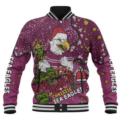 Manly Warringah Sea Eagles Christmas Custom Baseball Jacket - Let's Get Lit Chrisse Pressie Baseball Jacket