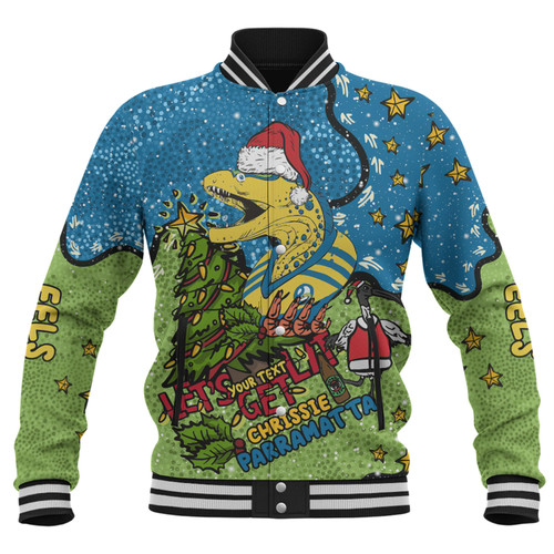 Parramatta Eels Christmas Custom Baseball Jacket - Let's Get Lit Chrisse Pressie Baseball Jacket Parramatta Eels Christmas Custom Baseball Jacket - Let's Get Lit Chrisse Pressie Baseball Jacket