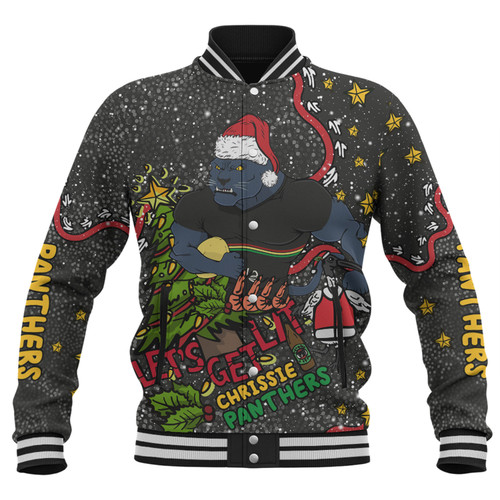 Penrith Panthers Christmas Custom Baseball Jacket - Let's Get Lit Chrisse Pressie Baseball Jacket Penrith Panthers Christmas Custom Baseball Jacket - Let's Get Lit Chrisse Pressie Baseball Jacket