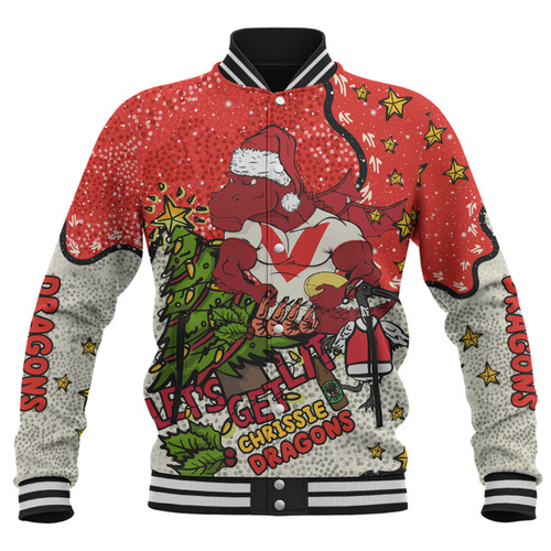 St. George Illawarra Dragons Christmas Custom Baseball Jacket - Let's Get Lit Chrisse Pressie Baseball Jacket