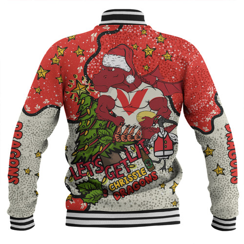 St. George Illawarra Dragons Christmas Custom Baseball Jacket - Let's Get Lit Chrisse Pressie Baseball Jacket St. George Illawarra Dragons Christmas Custom Baseball Jacket - Let's Get Lit Chrisse Pressie Baseball Jacket