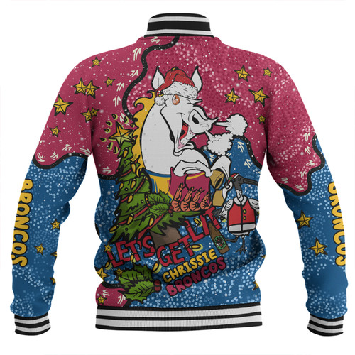 Brisbane Broncos Christmas Custom Baseball Jacket - Let's Get Lit Chrisse Pressie Baseball Jacket Brisbane Broncos Christmas Custom Baseball Jacket - Let's Get Lit Chrisse Pressie Baseball Jacket