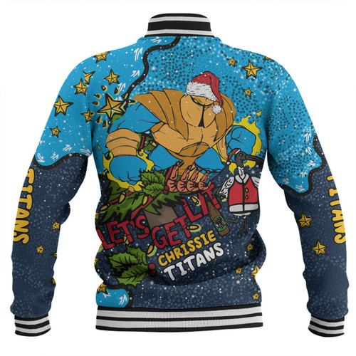 Gold Coast Titans Christmas Custom Baseball Jacket - Let's Get Lit Chrisse Pressie Baseball Jacket
