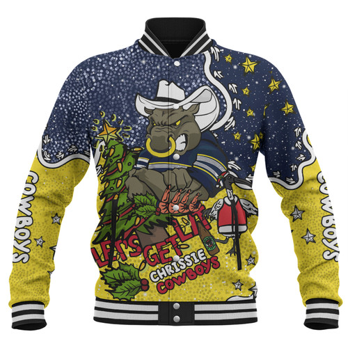 North Queensland Cowboys Christmas Custom Baseball Jacket - Let's Get Lit Chrisse Pressie Baseball Jacket