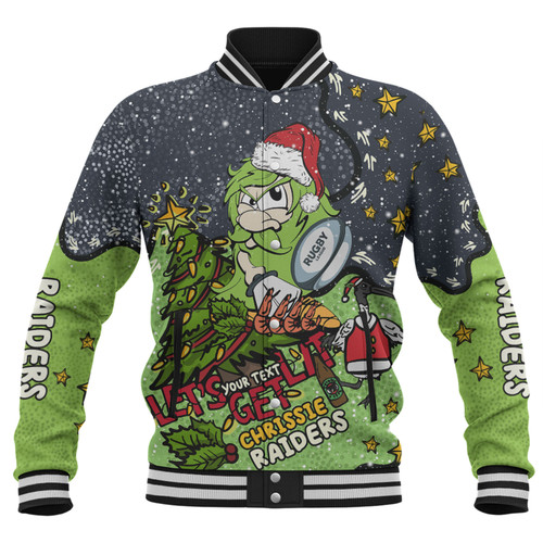 Canberra Raiders Christmas Custom Baseball Jacket - Let's Get Lit Chrisse Pressie Baseball Jacket Canberra Raiders Christmas Custom Baseball Jacket - Let's Get Lit Chrisse Pressie Baseball Jacket