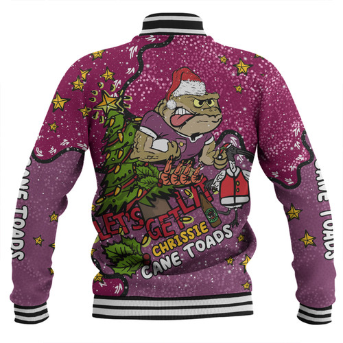 Queensland Cane Toads Christmas Custom Baseball Jacket - Let's Get Lit Chrisse Pressie Baseball Jacket Queensland Cane Toads Christmas Custom Baseball Jacket - Let's Get Lit Chrisse Pressie Baseball Jacket