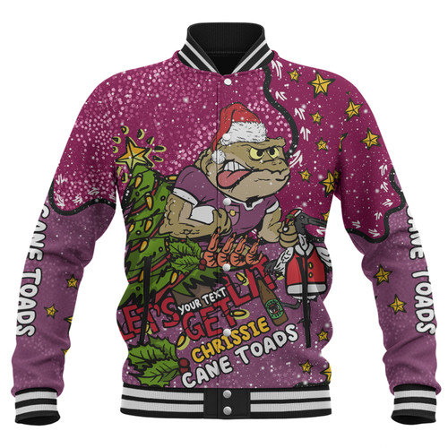 Queensland Cane Toads Christmas Custom Baseball Jacket - Let's Get Lit Chrisse Pressie Baseball Jacket Queensland Cane Toads Christmas Custom Baseball Jacket - Let's Get Lit Chrisse Pressie Baseball Jacket