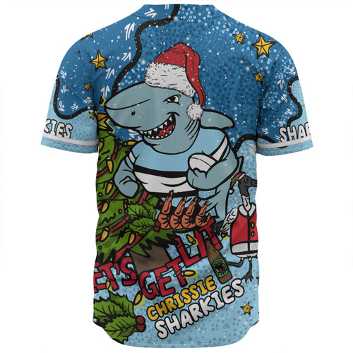 Cronulla-Sutherland Sharks Christmas Custom Baseball Shirt - Let's Get Lit Chrisse Pressie Baseball Shirt Cronulla-Sutherland Sharks Christmas Custom Baseball Shirt - Let's Get Lit Chrisse Pressie Baseball Shirt