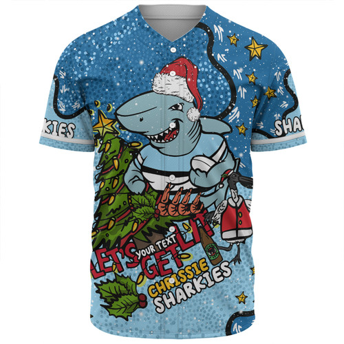 Cronulla-Sutherland Sharks Christmas Custom Baseball Shirt - Let's Get Lit Chrisse Pressie Baseball Shirt Cronulla-Sutherland Sharks Christmas Custom Baseball Shirt - Let's Get Lit Chrisse Pressie Baseball Shirt