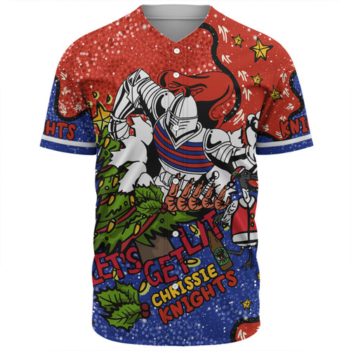 Newcastle Knights Christmas Custom Baseball Shirt - Let's Get Lit Chrisse Pressie Baseball Shirt