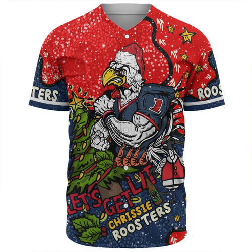 Sydney Roosters Christmas Custom Baseball Shirt - Let's Get Lit Chrisse Pressie Baseball Shirt