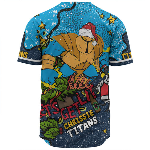 Gold Coast Titans Christmas Custom Baseball Shirt - Let's Get Lit Chrisse Pressie Baseball Shirt