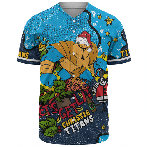 Gold Coast Titans Christmas Custom Baseball Shirt - Let's Get Lit Chrisse Pressie Baseball Shirt