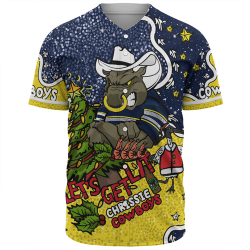North Queensland Cowboys Christmas Custom Baseball Shirt - Let's Get Lit Chrisse Pressie Baseball Shirt