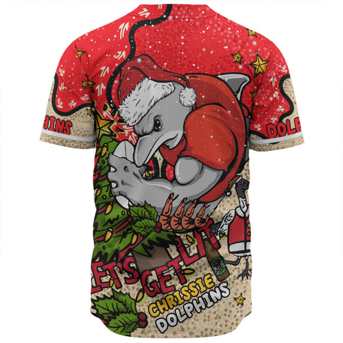 Redcliffe Dolphins Christmas Custom Baseball Shirt - Let's Get Lit Chrisse Pressie Baseball Shirt Redcliffe Dolphins Christmas Custom Baseball Shirt - Let's Get Lit Chrisse Pressie Baseball Shirt