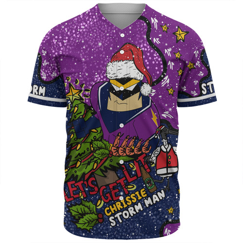 Melbourne Storm Christmas Custom Baseball Shirt - Let's Get Lit Chrisse Pressie Baseball Shirt