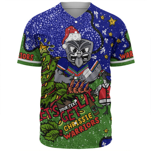 New Zealand Warriors Christmas Custom Baseball Shirt - Let's Get Lit Chrisse Pressie Baseball Shirt