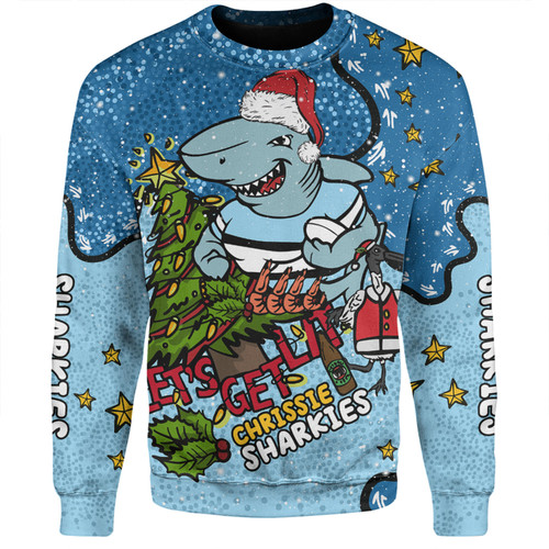 Cronulla-Sutherland Sharks Christmas Custom Sweatshirt - Let's Get Lit Chrisse Pressie Sweatshirt