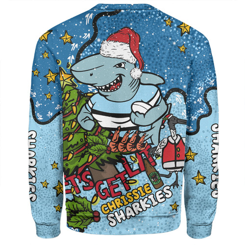 Cronulla-Sutherland Sharks Christmas Custom Sweatshirt - Let's Get Lit Chrisse Pressie Sweatshirt Cronulla-Sutherland Sharks Christmas Custom Sweatshirt - Let's Get Lit Chrisse Pressie Sweatshirt