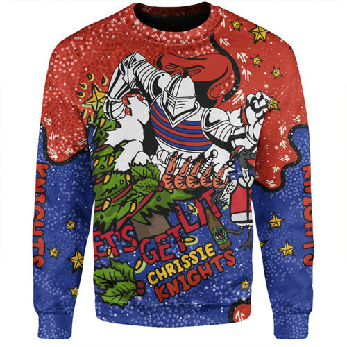 Newcastle Knights Christmas Custom Sweatshirt - Let's Get Lit Chrisse Pressie Sweatshirt