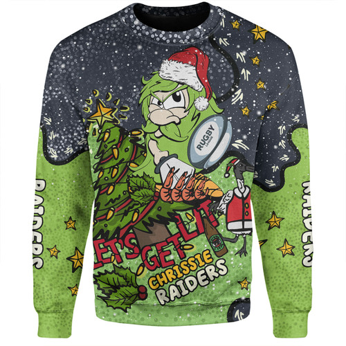 Canberra Raiders Christmas Custom Sweatshirt - Let's Get Lit Chrisse Pressie Sweatshirt