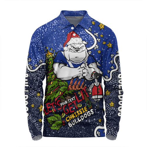 Canterbury-Bankstown Bulldogs Christmas Custom Long Sleeve Polo Shirt - Let's Get Lit Chrisse Pressie Long Sleeve Polo Shirt