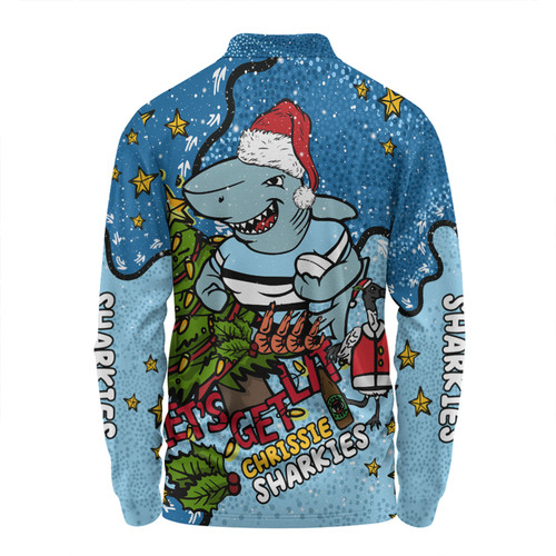 Cronulla-Sutherland Sharks Christmas Custom Long Sleeve Polo Shirt - Let's Get Lit Chrisse Pressie Long Sleeve Polo Shirt Cronulla-Sutherland Sharks Christmas Custom Long Sleeve Polo Shirt - Let's Get Lit Chrisse Pressie Long Sleeve Polo Shirt