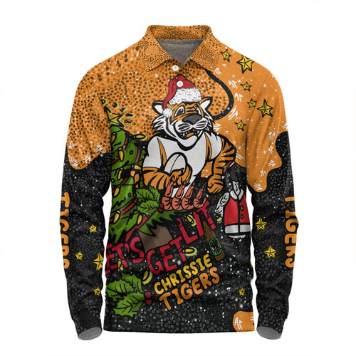 Wests Tigers Christmas Custom Long Sleeve Polo Shirt - Let's Get Lit Chrisse Pressie Long Sleeve Polo Shirt Wests Tigers Christmas Custom Long Sleeve Polo Shirt - Let's Get Lit Chrisse Pressie Long Sleeve Polo Shirt