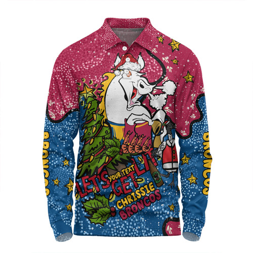 Brisbane Broncos Christmas Custom Long Sleeve Polo Shirt - Let's Get Lit Chrisse Pressie Long Sleeve Polo Shirt Brisbane Broncos Christmas Custom Long Sleeve Polo Shirt - Let's Get Lit Chrisse Pressie Long Sleeve Polo Shirt