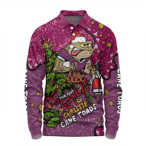 Queensland Cane Toads Christmas Custom Long Sleeve Polo Shirt - Let's Get Lit Chrisse Pressie Long Sleeve Polo Shirt