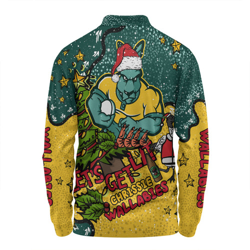 Australia Wallabies Christmas Custom Long Sleeve Polo Shirt - Let's Get Lit Chrisse Pressie Long Sleeve Polo Shirt Australia Wallabies Christmas Custom Long Sleeve Polo Shirt - Let's Get Lit Chrisse Pressie Long Sleeve Polo Shirt