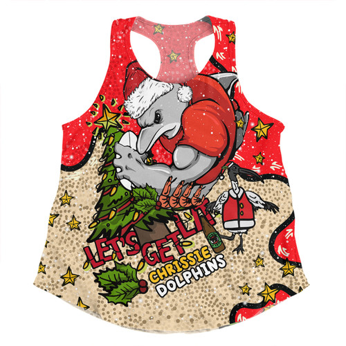 Redcliffe Dolphins Christmas Custom Women Racerback Singlet - Let's Get Lit Chrisse Pressie Women Racerback Singlet