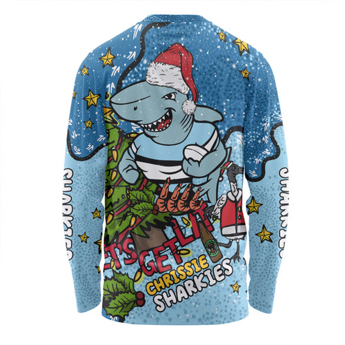 Cronulla-Sutherland Sharks Christmas Custom Long Sleeve T-shirt - Let's Get Lit Chrisse Pressie Long Sleeve T-shirt Cronulla-Sutherland Sharks Christmas Custom Long Sleeve T-shirt - Let's Get Lit Chrisse Pressie Long Sleeve T-shirt