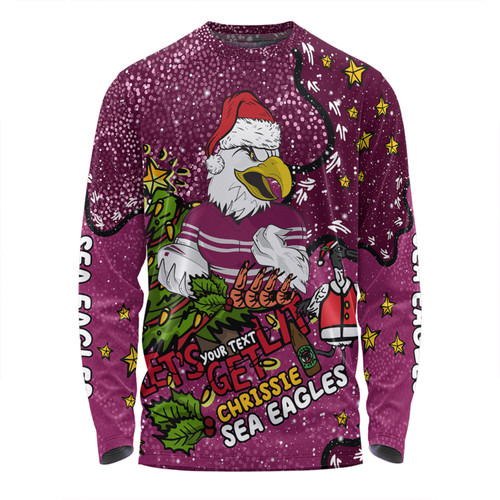 Manly Warringah Sea Eagles Christmas Custom Long Sleeve T-shirt - Let's Get Lit Chrisse Pressie Long Sleeve T-shirt