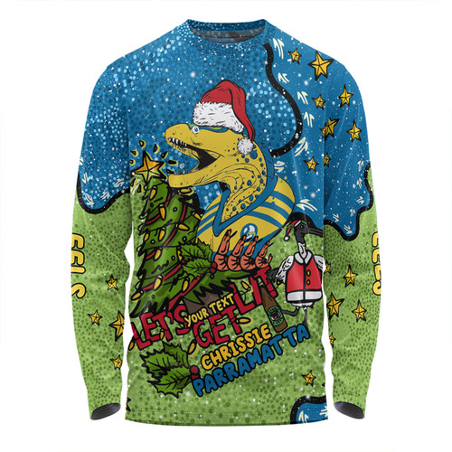 Parramatta Eels Christmas Custom Long Sleeve T-shirt - Let's Get Lit Chrisse Pressie Long Sleeve T-shirt Parramatta Eels Christmas Custom Long Sleeve T-shirt - Let's Get Lit Chrisse Pressie Long Sleeve T-shirt
