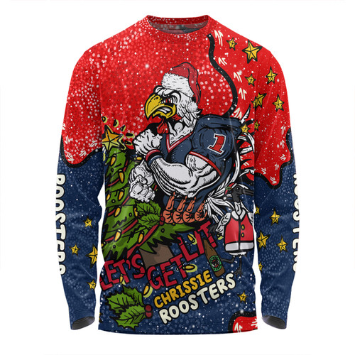 Sydney Roosters Christmas Custom Long Sleeve T-Shirt - Let's Get Lit Chrisse Pressie Long Sleeve T-Shirt Sydney Roosters Christmas Custom Long Sleeve T-Shirt - Let's Get Lit Chrisse Pressie Long Sleeve T-Shirt