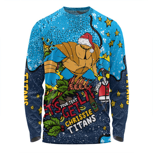 Gold Coast Titans Christmas Custom Long Sleeve T-shirt - Let's Get Lit Chrisse Pressie Long Sleeve T-shirt