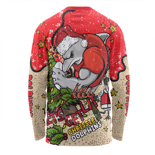 Redcliffe Dolphins Christmas Custom Long Sleeve T-shirt - Let's Get Lit Chrisse Pressie Long Sleeve T-shirt Redcliffe Dolphins Christmas Custom Long Sleeve T-shirt - Let's Get Lit Chrisse Pressie Long Sleeve T-shirt
