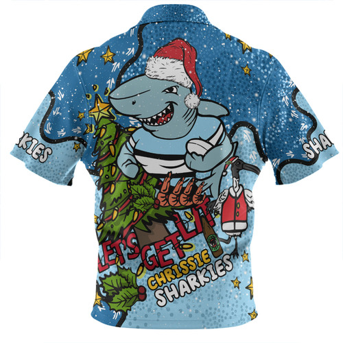 Cronulla-Sutherland Sharks Christmas Custom Zip Polo Shirt - Let's Get Lit Chrisse Pressie Zip Polo Shirt Cronulla-Sutherland Sharks Christmas Custom Zip Polo Shirt - Let's Get Lit Chrisse Pressie Zip Polo Shirt