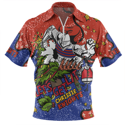 Newcastle Knights Christmas Custom Zip Polo Shirt - Let's Get Lit Chrisse Pressie Zip Polo Shirt Newcastle Knights Christmas Custom Zip Polo Shirt - Let's Get Lit Chrisse Pressie Zip Polo Shirt