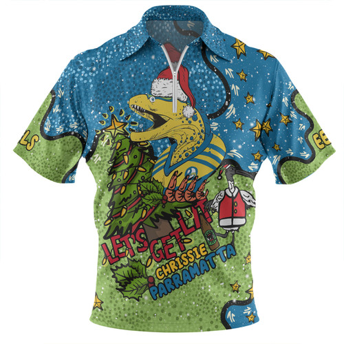 Parramatta Eels Christmas Custom Zip Polo Shirt - Let's Get Lit Chrisse Pressie Zip Polo Shirt Parramatta Eels Christmas Custom Zip Polo Shirt - Let's Get Lit Chrisse Pressie Zip Polo Shirt