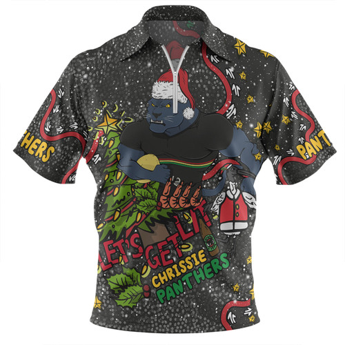 Penrith Panthers Christmas Custom Zip Polo Shirt - Let's Get Lit Chrisse Pressie Zip Polo Shirt
