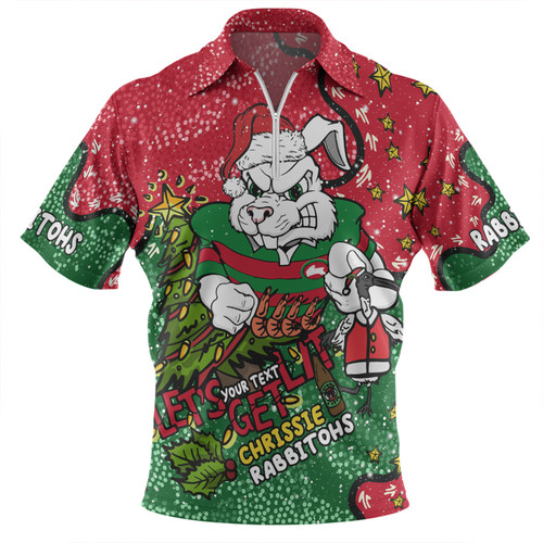 South Sydney Rabbitohs Custom Zip Polo Shirt - Let's Get Lit Chrisse Pressie Zip Polo Shirt